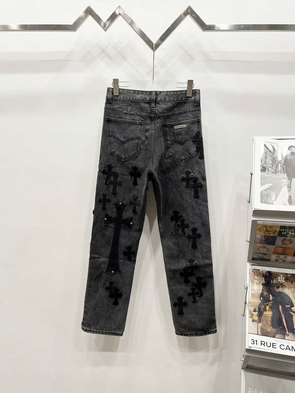 Chrome Hearts Black Grey Silver Cross Patch Jeans (10) - www.newkick.vip